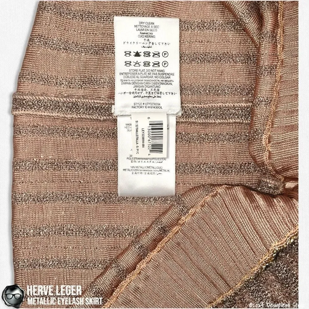 HERVÉ LÉGER METALLIC LUREX EYELASH MIDI PENCIL SKIRT IN ROSE BLUSH & GOLD SMALL